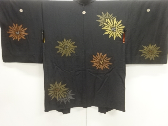 JAPANESE KIMONO / ANTIQUE TAISHO-ROMAN / LACQUER / THREE-ROWED PATTERN